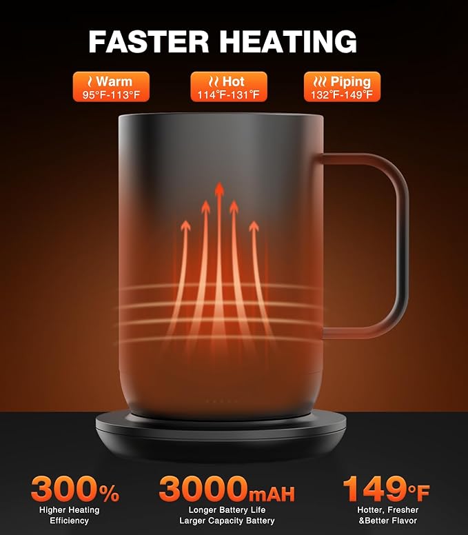 Self-Heating Coffee Mug T1, 16oz Rechargeable Heated Coffee Mug, Smart Coffee Warmer Mug with App-Controlled,Advanced Temperature-Controlled Heating Coffee Gifts for Women Men Coffee Lover