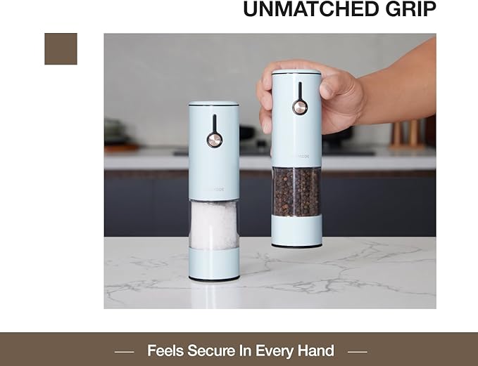 Electric Pepper Grinder and Salt Mill Set - Large Capacity USB Rechargeable Automatic Grinder with Dual LED Lights, One-Handed Operation & Slide Cover - Brushed Stainless Steel