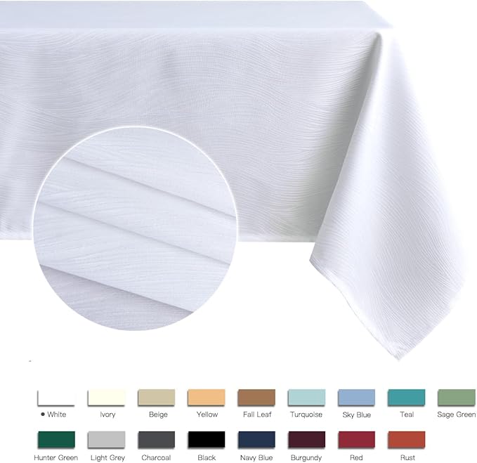 maxmill Jacquard Tablecloth Swirl Design Spillproof Wrinkle Free Heavy Weight Soft Table Cloth Decorative Fabric Table Cover for Outdoor and Indoor Use Oblong 60 x 120 Inch White