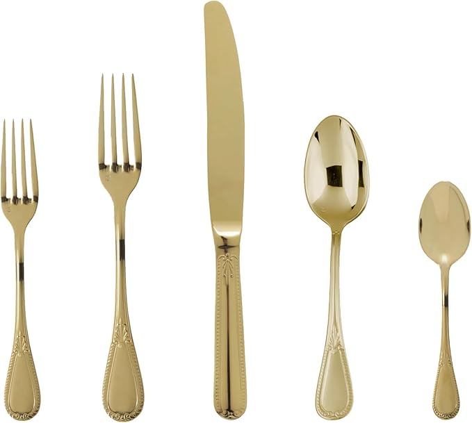 Fortessa Savoy Gold 18/10 Stainless Steel 20 Piece Flatware Set, Service for 4, Gold