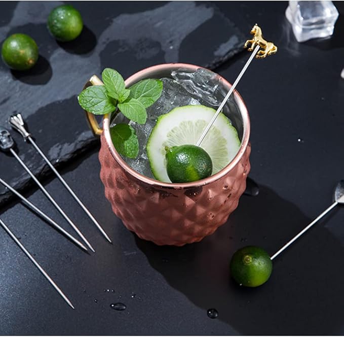 RRRuo Horse Cocktail Reusable Picks Martini Picks Fruit Toothpicks for Appetizers Olives Brandied Cherries Skewers 8 pieces (Gold)