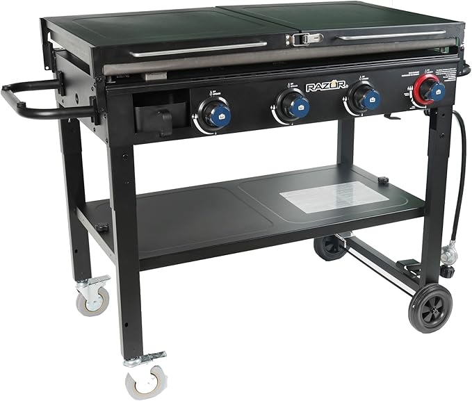 Razor Griddle 4-Burner Portable Outdoor Flat-Top Griddle with Foldable Prep Shelves, 37" Propane Gas Grill