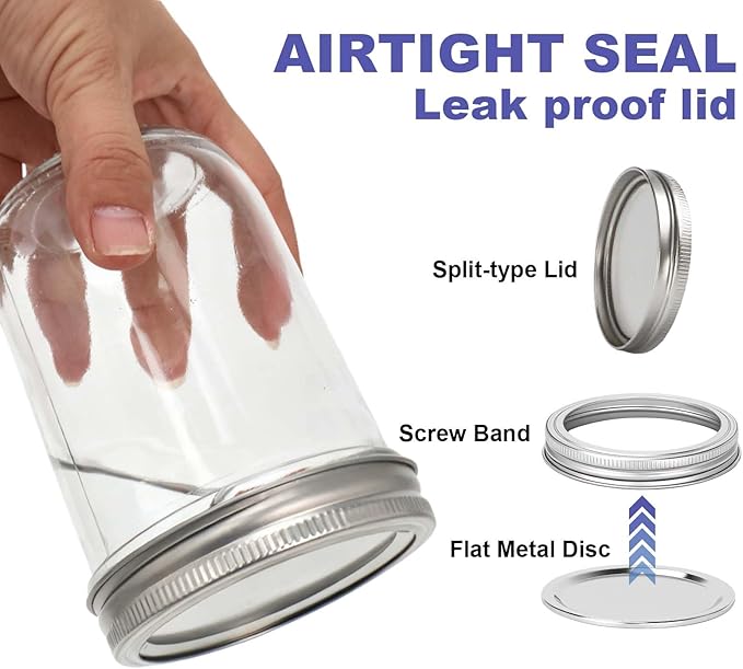 Wide Mouth Mason Jars 16 oz with Lids, Glass Jars with Airtight Lids and Band, Safe for Canning, Food Storage, Pickling, Overnight Oats Container, Pint Size (Pack of 12)