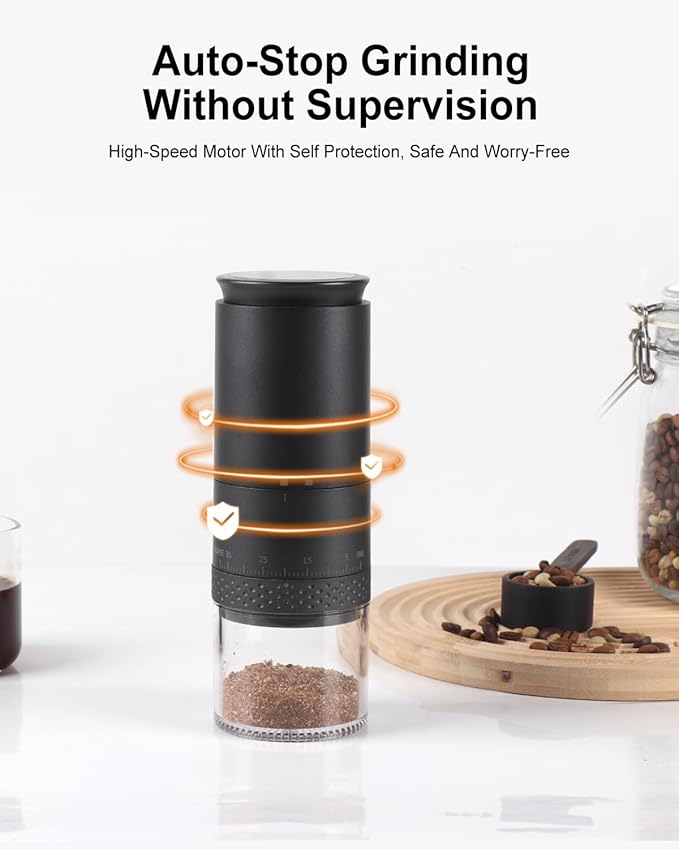Portable Electric 420 Stainless Steel Burr Coffee Grinder, Rechargeable Small Bean Mill with 38 Adjustable Grind Settings, Cordless Travel Grinder for Espresso, Cold Brew, Pour Over, French Press