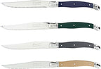 French Home Laguiole 4-Piece Steak Knife Set – Sophisticated Stainless Steel Dinner Knives with Earth Toned Handles & Iconic Bee Emblem – Serrated Knives for Smooth Cutting (9.25")