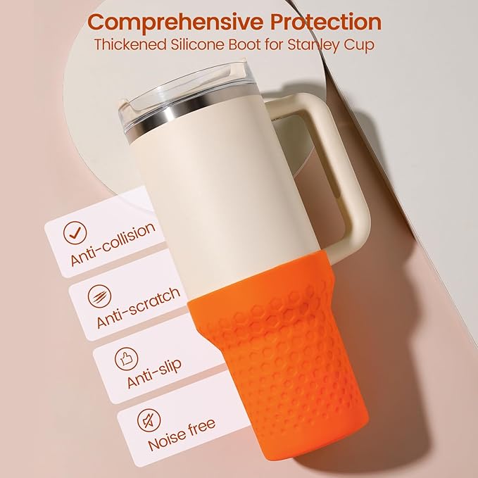 Silicone Boot for Stanley, Tall Rubber Cup Bottom Protector Sleeve Accessories for Stanley Quencher H2.0 FlowState Tumbler 20oz/30oz/Stanley Adventure Quencher Tumbler 24oz (Orange)