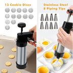 Stainless Steel Cookies Press, Cookies Press for Baking,Cookie Press Gun Kit with 13 Cookie Discs and 8 Piping Tips for DIY cake Maker Decorating Baking Supplies