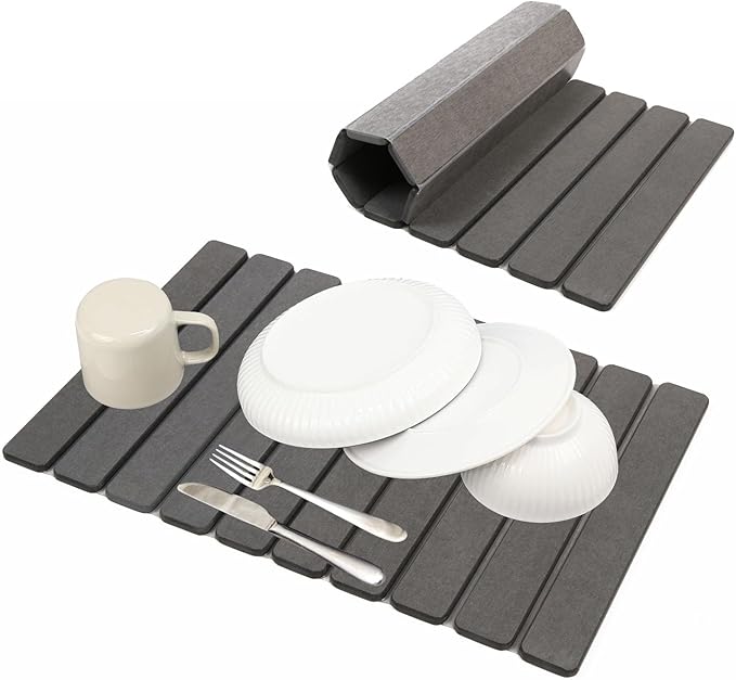 Dish Drying Mats, 24"×16" Fast Dry Stone Mat for Kitchen Counter / Sink, Eco-Friendly Super Absorbent Diatomaceous Earth Mats for Dishes Bottles Cups, Match any Countertop