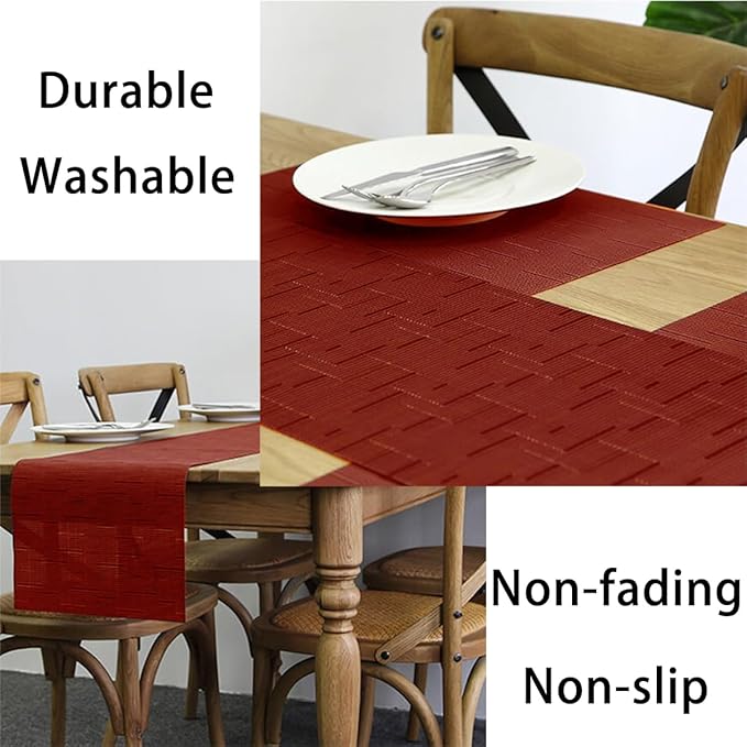 PIGCHCY Placemats,Washable Durable Vinyl Woven Table Mats,Elegant Heat Resistant Placemats for Dining Table Set of 4 (18 x 12 inches,Burgundy Red)