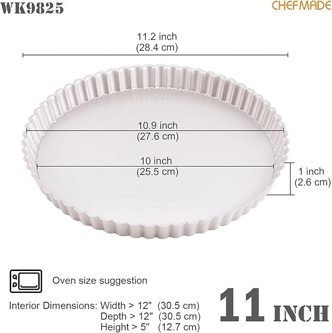 CHEFMADE 11-Inch Round Tart Pan with Removable Loose Bottom, Non-Stick Carbon Steel Quiche Pan for Oven Baking (Champagne Gold)