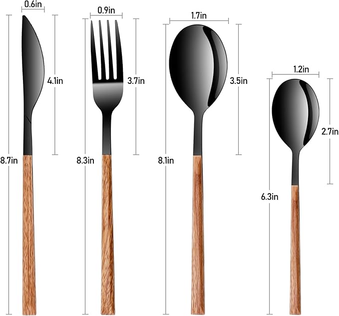 Stainless Steel Flatware Set for 4, Cutlery Utensils Set Include Knives/Forks/Spoons Service for 4, Mirror Polished and Dishwasher Safe (black)