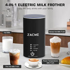 ZACME 4IN1 Single Serve Coffee Maker with Milk Frother & Grinder, Small Coffee Machine for K Cup & Ground, 28oz Water Tank, 6 to 14 oz Brew Sizes, Self-cleaning Function, Adjustable Drip Tray