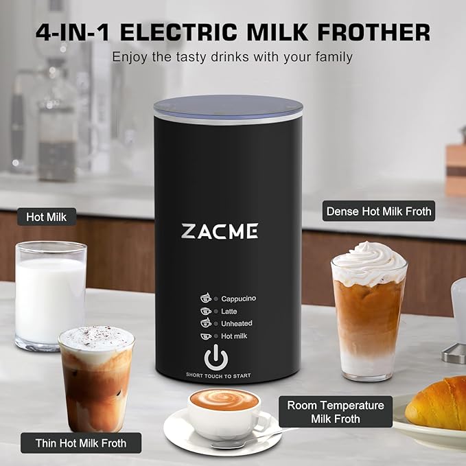 ZACME 4IN1 Single Serve Coffee Maker with Milk Frother & Grinder, Small Coffee Machine for K Cup & Ground, 28oz Water Tank, 6 to 14 oz Brew Sizes, Self-cleaning Function, Adjustable Drip Tray