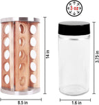 Orii Natural Acacia Wood Spice Rack with 20 EMPTY jars with Black Plastic Lids and FREE Stainless Steel Funnel and Labels