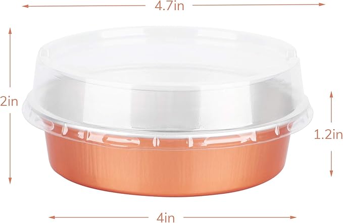 Beasea Mini Tart Pans, 8 Oz 50 Pack Disposable Pie Tins with Lids, 4 Inch Rose Gold Aluminum Pie Pan Cartoon Tin Tart Pans Round Oven Baking Mini Cake Pan for Pie Tart Quiche