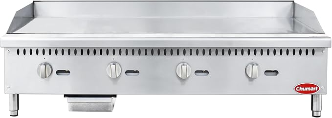 48" Commercial Countertop Griddle, 4 Burners Gas Griddle, 120000 BTU Output, Stainless Steel Flat Top Grill Hot Plate with Natural Gas and Propane Conversion Kit for Restaurant, Food Truck