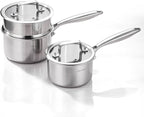 DELARLO Sauce Pan Sets, Compatible with All Cooktops 600℉, Full Clad Triply Stainless Steel Saucepan, 1QT Pot & 2 QT Pot with Steamer (Lids 300℉)