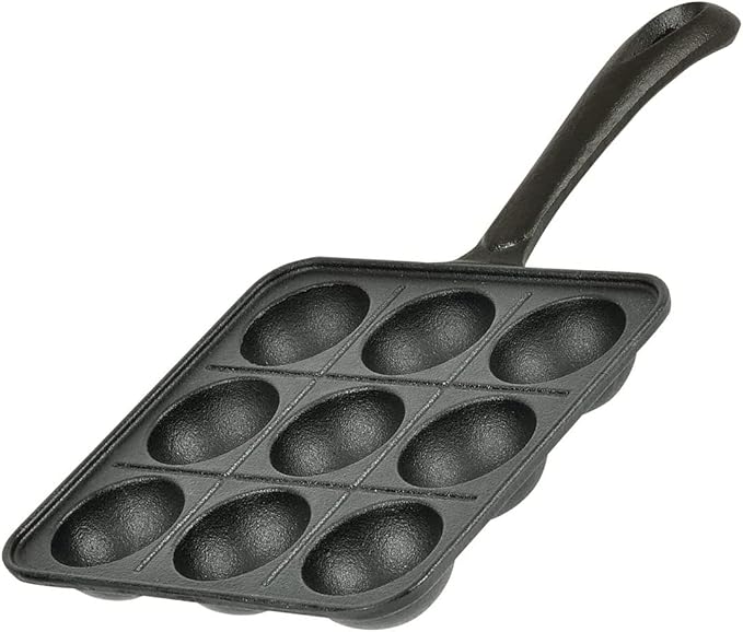 TIKUSAN Takoyaki Pan Cast Iron Takoyaki Maker Skillet Griddle Japanese Octopus Meat Ball Mold Maker for Gas Heater (9 Molds)