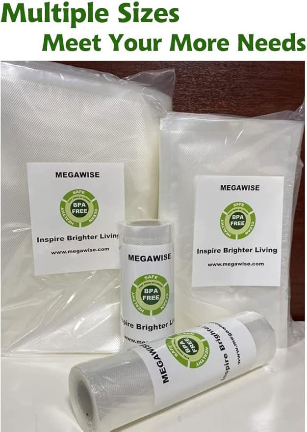 MEGAWISE Vacuum Sealer Bags (8''x 12''-110pcs) for Food Freshness Preservation, BPA Free Vacuum Storage Bags for Food or Sous Vide, Seal a Meal,Double-Sided Texture, Double Lock Freshness (110 count)
