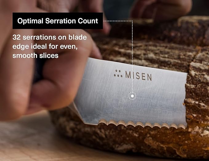 Misen Serrated Bread Knife - High-Carbon Japanese AUS8 Steel - Perfect for Soft Foods, Bread, Pastries, and Fruits - Verstatile Slicer, Razor-Sharp Edge, Durable Blade, Ergonomic Handle - 10", White