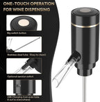 Electric Wine Aerator, Wine Dispenser Pump, Automatic Wine Pourer, Instant Wine Decanter, One-Touch Wine Oxidizer with Retractable Tube, Portable and USB Rechargeable, Matte Black