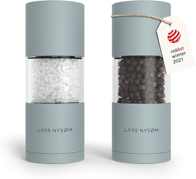 LARS NYSØM Salt and Pepper Grinder Set I Salt and Pepper Mills with Adjustable Ceramic Grinder 2 pieces I Manual Design Spice Mill Set (Sky Blue)