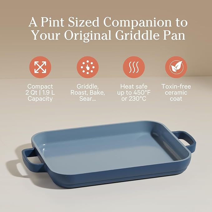 Our Place Mini Griddle Pan - 2 Quart Nonstick Ceramic Sheet Pan & Stovetop Griddle with Handles | Toxin-Free Cast Aluminum | Oven Safe up to 450°F | Blue Salt
