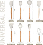 P&P CHEF Silicone Cooking Utensils Set, 8-Piece Kitchen Cooking Utensil with Wooden Handle, Silicone Spatula for Nonstick Cookware, Heat-proof & Easy Clean, Khaki