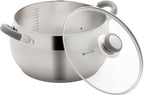 Daniks Modern Stainless Steel Stock Pot with Glass Lid – Induction 7 Quart, Dishwasher Safe, Heatproof Handles, For Soup, Pasta, Stew, Silver