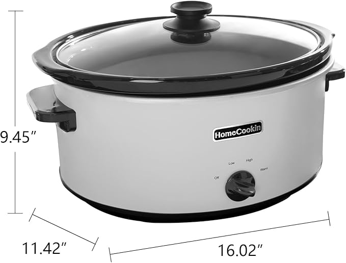 HOMECOOKIN 7 Quart Slow Cooker Oval Manual Pot Food Warmer with 3 Cooking Settings, White Stainless Steel