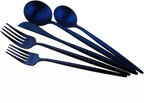 Matte Blue Gugrida 5-Piece 18/10 Stainless Steel Silverware Set, Satin Finish Flatware, Kitchen Utensils, Tableware Travel Cutlery for Camping, Office or School Lunch, Dishwasher Safe