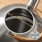 18/8 Stainless Steel Tea Kettle for Stovetop (3L / 3.17 Quart, Whistling Tea Pot, Wood Handle)-Silver