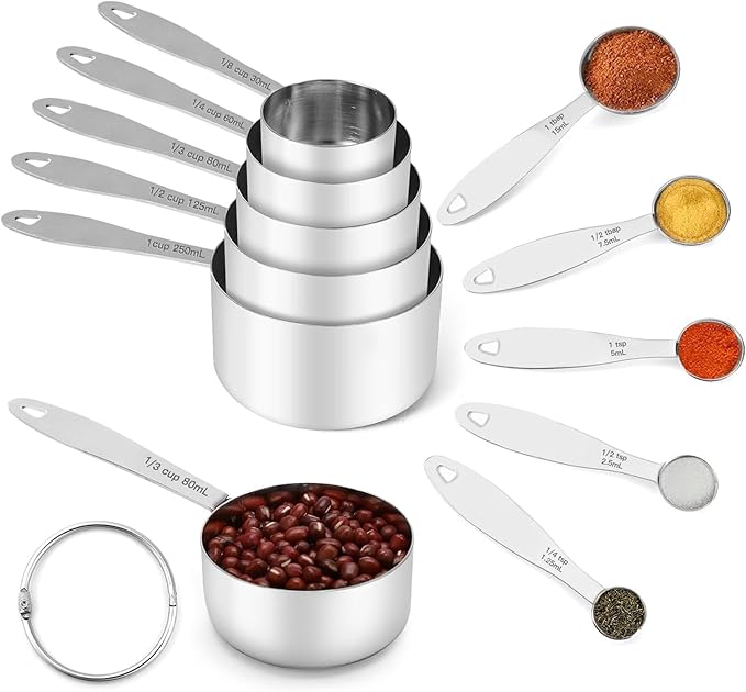 Joyhill Measuring Cups and Spoons Set of 10 Piece, Stainless Steel Measuring Cups Stackable, Nesting Metal Measuring Cup for Dry & Liquid Ingredients, Cooking & Baking