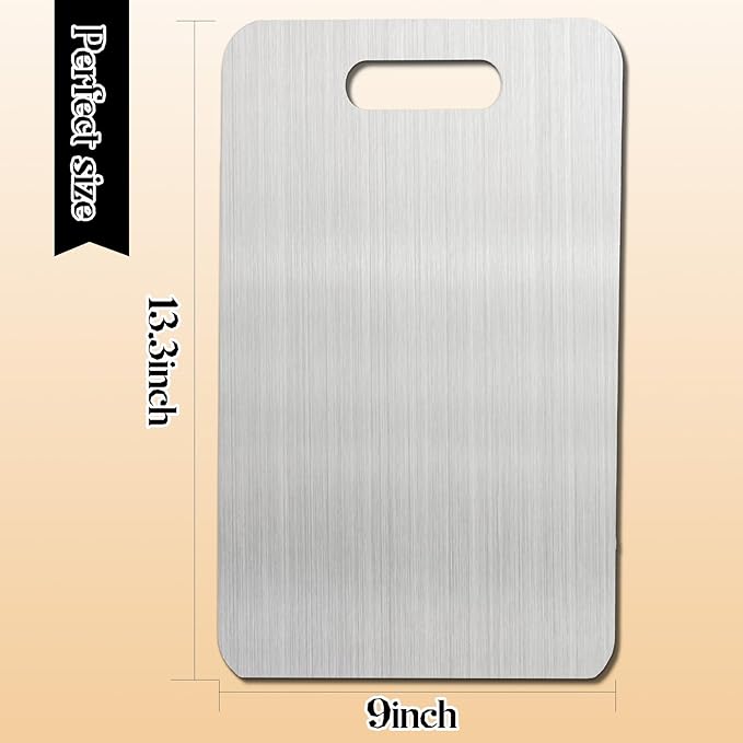 Metal Cutting Boards for Kitchen,304 Stainless Steel Cutting Board Can Be Used on Both Sides,Chopping Board Suitable for Cutting Meat, Fruits and Vegetables(13 * 9 in)