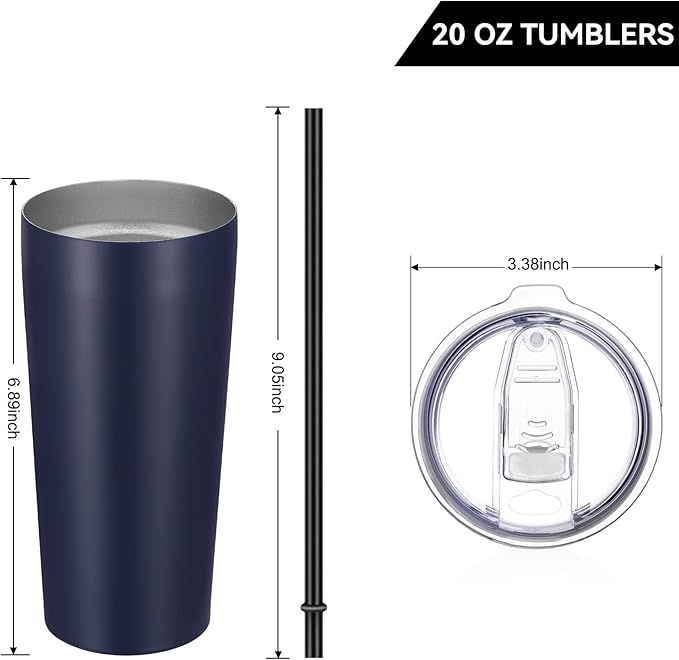 VEGOND 20oz Tumbler Bulk with Lid and Straw 6 Pack, Stainless Steel Vacuum Insulated Tumbler, Double Wall Coffee Cup Travel Mug, Navy Blue