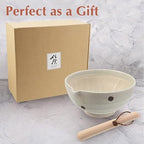 TIKUSAN Japanese Ceramic Ripple Ridge Mortar & Pestle Suribachi Bowl and Surikogi Set with Spout 7.1 inches Made in Japan (White)
