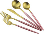 Gugrida Pink Gold Flatware, Royal 20 Piece Matte Pink Handle 18/10 Stainless Steel Tableware Sets for 4 Including Forks Spoons Knives, Camping Silverware Travel Utensils Set Cutlery (Pink Gold)