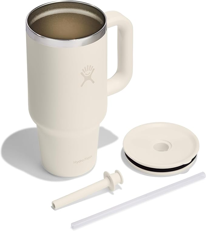 Hydro Flask 32 Oz Travel Tumbler with Handle, Lid and Straw - Insulated Stainless Steel in Ivory