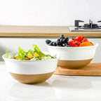 Hasense Serving Bowls, 9 Inch Ceramic Salad Dish for Kitchen, 84 Ounce Large Mixing Bowls for Cooking, Side Dishes, Baking, Popcorn, White Serving Dishes Set of 2, Dishwasher Microwave Safe