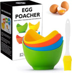 Silicone Egg Poacher Cups with Ring Standers, Egg Boiler Mold Cup for Microwave Air Fryer Stovetop Cooking, Non-Stick, BPA-free, Set of 4