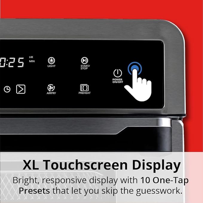 Aria 30 Qt Air Fryer Oven, Stainless Steel Air Fryer with Basket, Grill Racks, Crumb & Drip Tray, Easy Clean Large Countertop Convection Oven, XL Touchscreen Display & Cooking Presets, Black