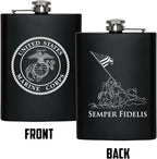 Stainless Steel Hip Flask for Liquor – Matte Black, Great Gift Idea for Marines | USMC 8oz Flask Black