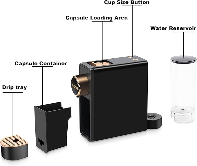 Black Espresso Machine for Nespresso Compatible Capsule, Single Serve Coffee Maker Programmable for Espresso Pods, Premium Italian 20 Bar High Pressure Pump ，Mini Coffee and Espresso Machine