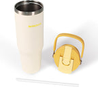 Insulated Stainless Steel Bottle 40oz with 2-in-1 Straw and Spout Lid Water Bottle Keep Cold 24H, Leak-Proof, Fits in Car Cup Holder, Travel, and School（off-White）