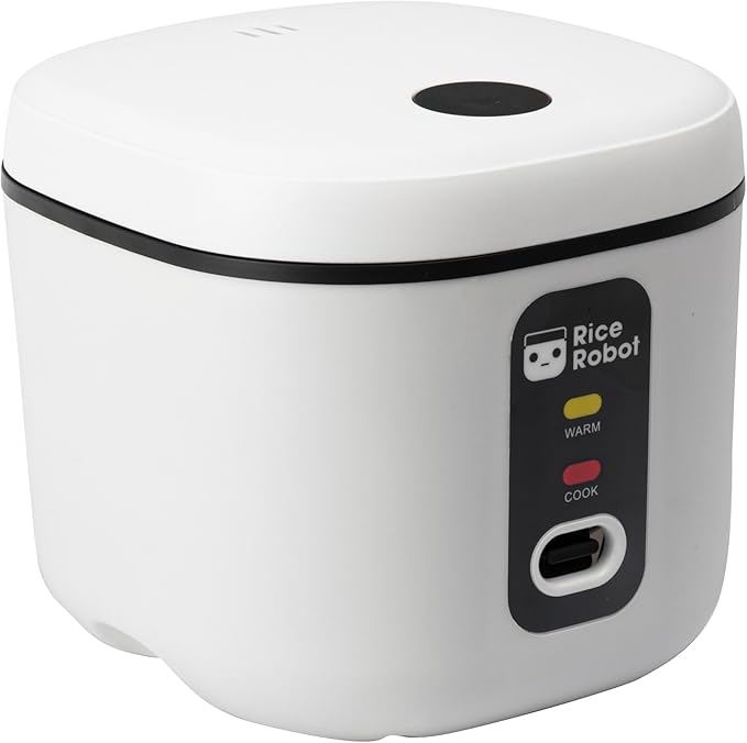 Rice Robot XL Personal Rice Cooker, PFAS-free, Nonstick. 2 Quarts Capacity, with Stainless Steel Steamer Tray, Measuring Cups, Recipe Book with 120 Recipes, and Serving Spoon, As Seen On TV