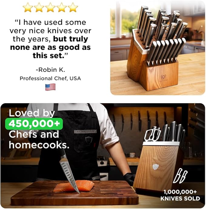 Dalstrong Vanquish Series - 24pc Stainless Steel Knife Set with Block & Kitchen Scissors - Forged High Carbon German Stee l- Knife Set w/POM Black Handle - NSF Certified