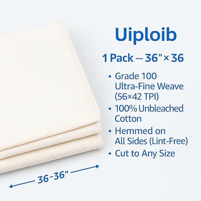 1 Pack Grade 100 Cheesecloth 36×36 in — Reusable Cheese Cloths, 100% Unbleached Cotton, Hemmed on All Sides (Lint-Free), Butter Muslin for Straining Yogurt, Nut Milk, Broth, Jelly & Cold Brew