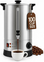 100 Cups Coffee Urn, Commercial Coffee Maker, Dual Wall Stainless Steel Coffee Urn Large Coffee Dispenser Insulated For Catering Business Wedding Party