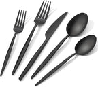 KINGSTONE Silverware Set, 40-Piece Flatware Set Cutlery Set Premium 18/10 Stainless Steel, Tableware Include Forks Knives Spoons for Home Kitchen Restaurant Wedding, Dishwasher Safe,Black