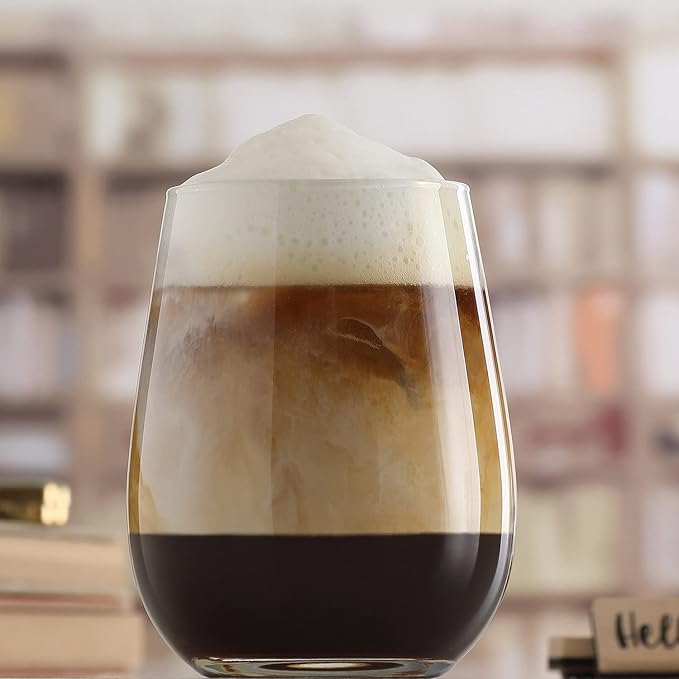 LAV Stemless Red & White Wine Glasses Tumbler Set of 6 - Drinking Glassware for Water Champagne Martini Mimosa Prosecco Cocktail Sangria - Short 16 oz No Stem Glasses Dishwasher Safe